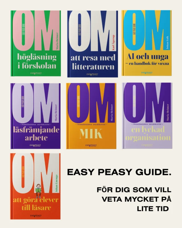 SÅ var det dags för långhelg! För dig som vill förkovra dig i lite nytt vetande så kan vi (något partiskt) rekommendera Easy Peasy Guide. Det är vår serie med snabblästa handböcker inom aktuella ämnen, så som AI, MIK, skolbiblioteksverksamhet, högläsning, läsning, läsmotivation, och mycket, mycket, mycket mer! 

Böckerna finns där böcker finns. Alltså typ hos Adlibris, Bokus, BTJ, LäroMedia, GR Utbildning, Storytel, BookBeat, Nextory, ILT... Ja, säker någon mer stans också som vi inte kommer på just nu. Med anda ord - hitta en bok du finner intressant och läs. Med en såhär lång helg kan man ju lära sig en hel del - om man bara ger sig hän och börjar nu. 🙂 /Lina & Lena Maria på Easy Peasy 

#lättläst #nyttlättlästförlag #barnböcker #lättlästabarnböcker #snabbläst #lättlästförbarn #lättlästförunga #lättlästförvuxna #easypeasy #easypeasypublishing #easypeasyguide @lenamarianordstrand @lina.nordstrand